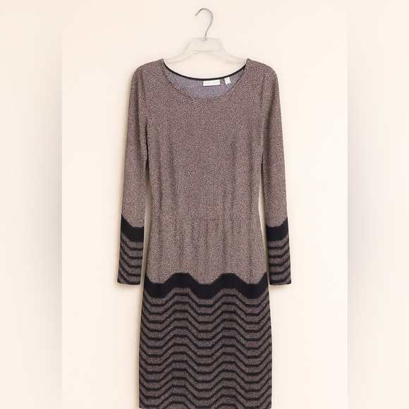 New York & Company Stretch Dress Size Medium | Brown Black Patterned Workwear - Picture 2 of 3